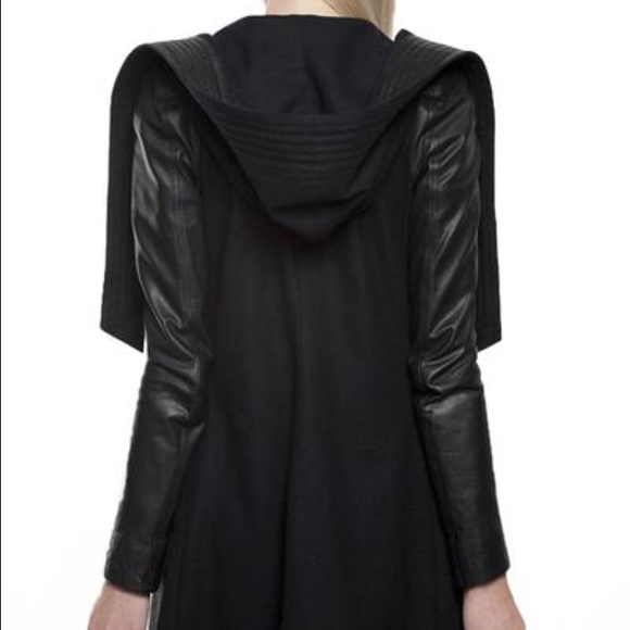 Skingraft hooded wool and leather coat - Picture 3 of 3